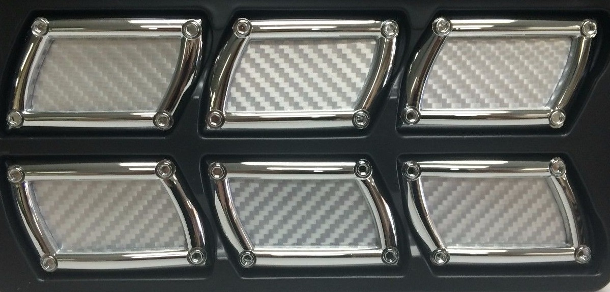 Silver Carbon Fiber Stick-On Rectangular Side Vents 6 Piece Kit - Click Image to Close